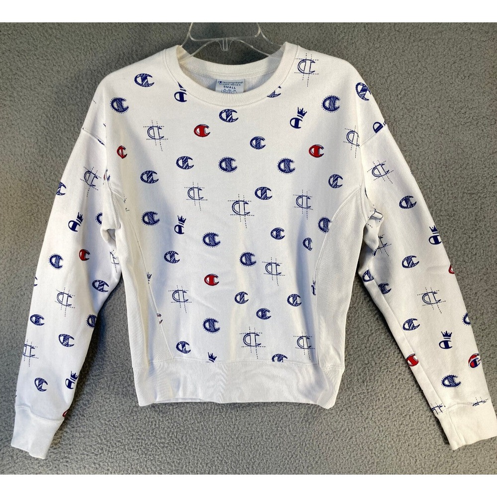 Champion Sweatshirt Women's Small White Reverse Weave Logo Sweater Long Sleeve‎